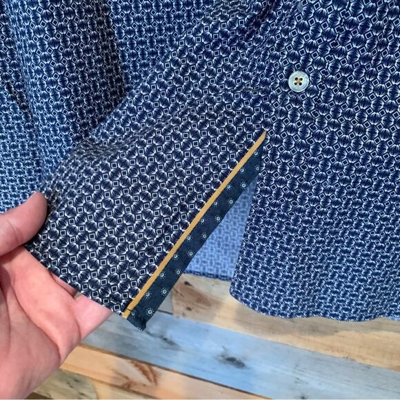 Ted Baker Dot Print Button Down Dress Shirt Navy Sz 6 (2XL) Office Preppy Dressy - Picture 9 of 16